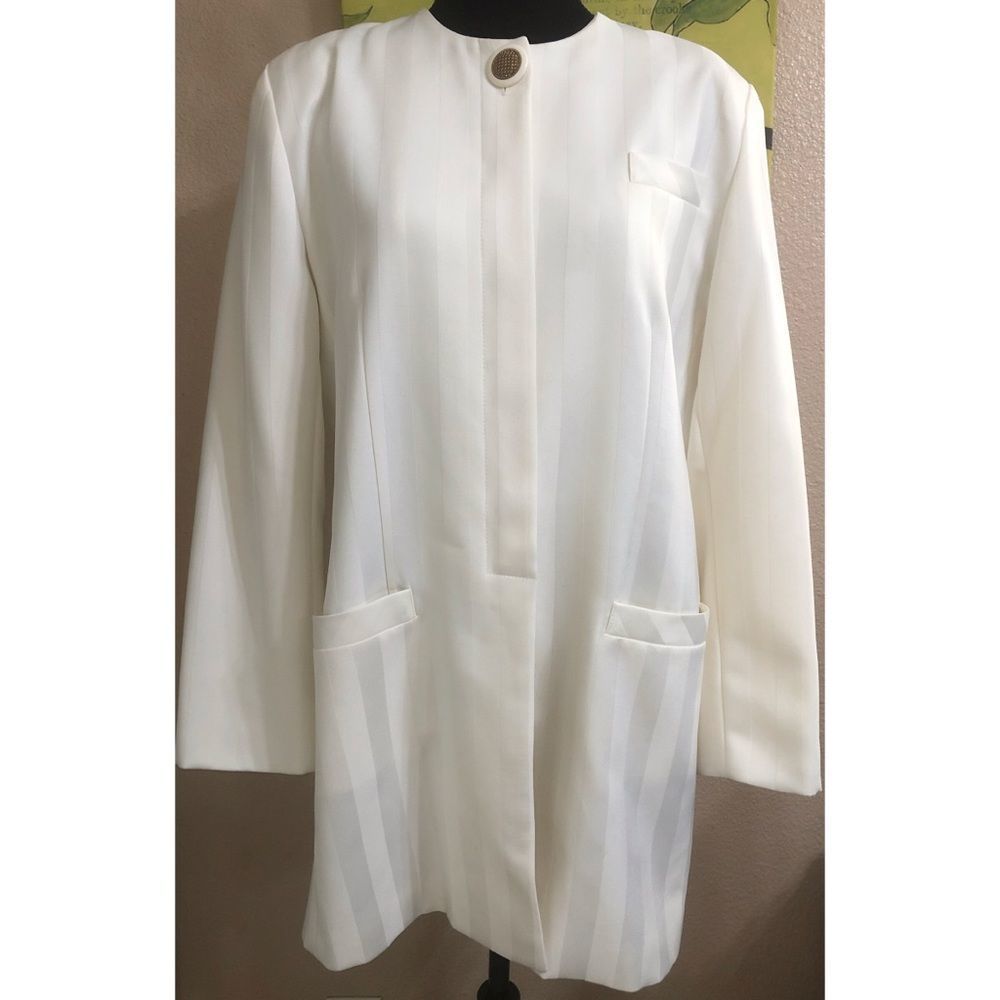CHAD STEVENS SHINY IVORY STRIPED BLAZER SZ 14